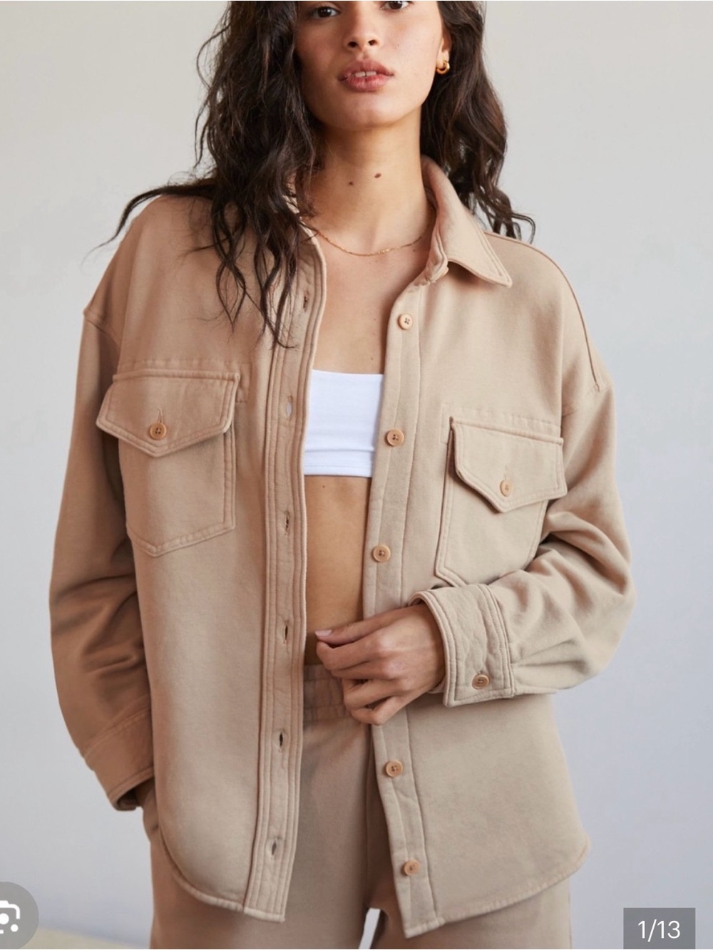 Aritiza - Wilfred Free Terry Fleece Shirt Jacket Organic Cotton Beige Size Small